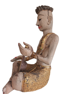 Vintage Buddha Monk Wooden Sculpture LARGE Indian Thai Art Hindu Antique Sitting Buddhist 1970