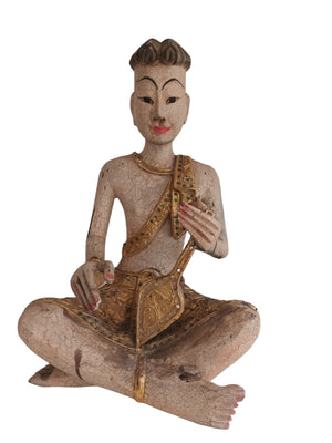 Vintage Buddha Monk Wooden Sculpture LARGE Indian Thai Art Hindu Antique Sitting Buddhist 1970