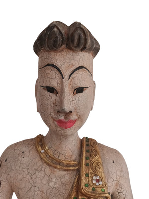 Vintage Buddha Monk Wooden Sculpture LARGE Indian Thai Art Hindu Antique Sitting Buddhist 1970