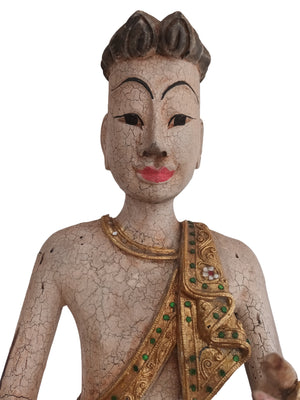 Vintage Buddha Monk Wooden Sculpture LARGE Indian Thai Art Hindu Antique Sitting Buddhist 1970