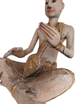 Vintage Buddha Monk Wooden Sculpture LARGE Indian Thai Art Hindu Antique Sitting Buddhist 1970
