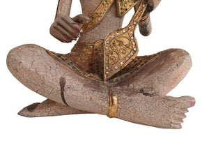 Vintage Buddha Monk Wooden Sculpture LARGE Indian Thai Art Hindu Antique Sitting Buddhist 1970