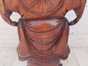 Vintage Lucky Wooden Laughing Buddha LARGE Hand Carved on World Golden Nugget