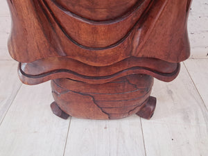 Vintage Lucky Wooden Laughing Buddha LARGE Hand Carved on World Golden Nugget