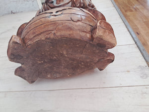 Vintage Lucky Wooden Laughing Buddha LARGE Hand Carved on World Golden Nugget