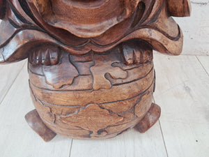 Vintage Lucky Wooden Laughing Buddha LARGE Hand Carved on World Golden Nugget