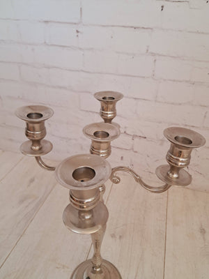 Antique Vintage Ornate Candelabra 5 Arm Candle Stick Holder Silver Plated 1960 Heavy Quality