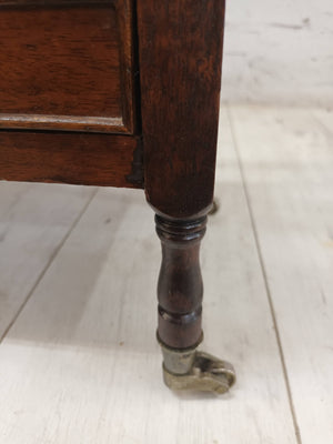 Vintage Antique Wooden Canterbury Mahogany Magazine Rack with Drawer & Brass Wheels