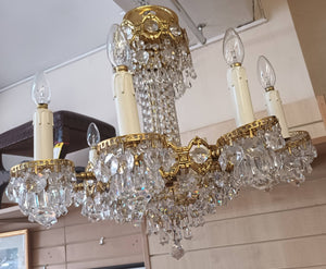 Vintage Chandelier Large Heavy Crystal Tear Drop 9 Arm French Art Deco Style
