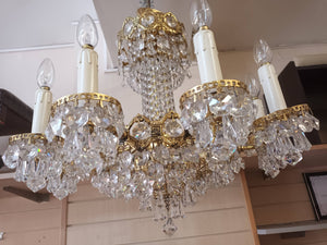 Vintage Chandelier Large Heavy Crystal Tear Drop 9 Arm French Art Deco Style