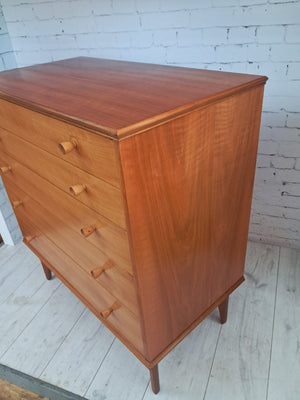Mid Century Chest of Drawers Vintage Bedroom Alfred Cox 5 Drawers Restored 1950's