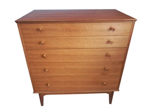 Mid Century Chest of Drawers Vintage Bedroom Alfred Cox 5 Drawers Restored 1950's