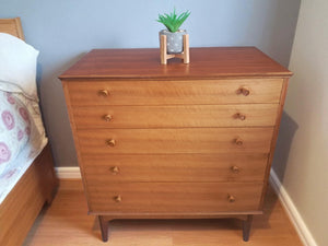 Mid Century Chest of Drawers Vintage Bedroom Alfred Cox 5 Drawers Restored 1950's