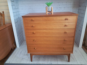 Mid Century Chest of Drawers Vintage Bedroom Alfred Cox 5 Drawers Restored 1950's