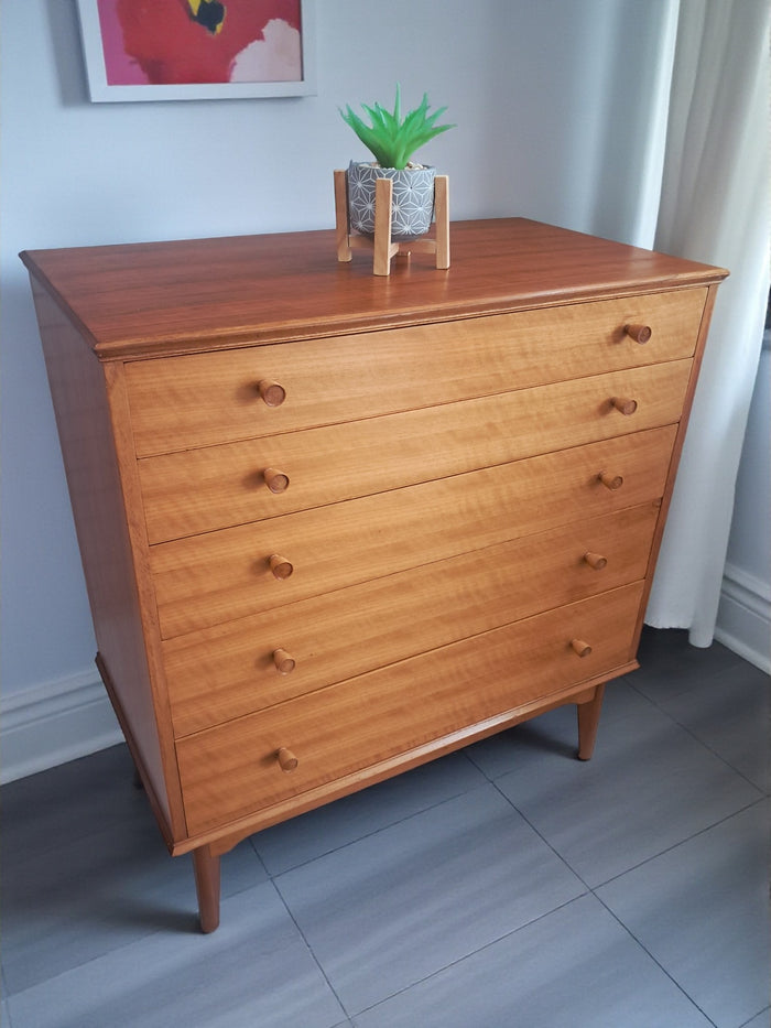 Mid Century Chest of Drawers Vintage Bedroom Alfred Cox 5 Drawers Restored 1950's