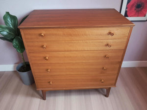 Mid Century Chest of Drawers Vintage Bedroom Alfred Cox 5 Drawers Restored 1950's