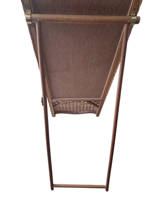 Vintage  Full Length Cheval Mirror – Boho Wicker Rattan Frame + Wooden Stand 1970's