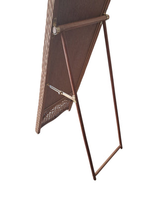 Vintage  Full Length Cheval Mirror – Boho Wicker Rattan Frame + Wooden Stand 1970's
