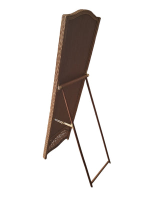 Vintage  Full Length Cheval Mirror – Boho Wicker Rattan Frame + Wooden Stand 1970's