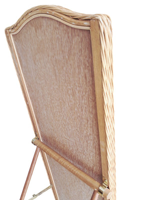 Vintage  Full Length Cheval Mirror – Boho Wicker Rattan Frame + Wooden Stand 1970's