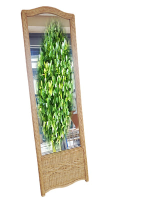 Vintage  Full Length Cheval Mirror – Boho Wicker Rattan Frame + Wooden Stand 1970's