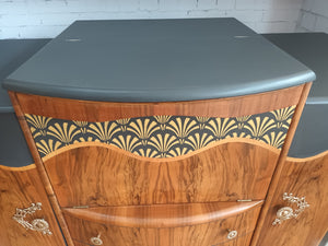 Mid Century Vintage Cocktail Cabinet / Drinks Cabinet - Art Deco Bar / Emanuel  Sideboard Home Bar Refurbished