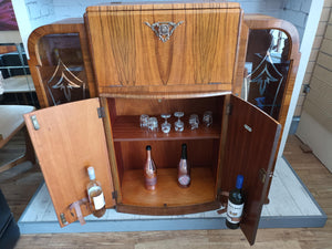 Art Deco Cocktail Cabinet Vintage Drinks Bar Display Cabinet Walnut 1950 Rivington Refurbishedrbished