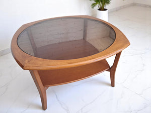 Mid Century Teak Danish G Plan Style Coffee Table Smoke Glass Retro Vintage 1970