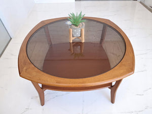 Mid Century Teak Danish G Plan Style Coffee Table Smoke Glass Retro Vintage 1970
