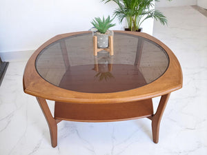 Mid Century Teak Danish G Plan Style Coffee Table Smoke Glass Retro Vintage 1970