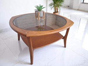 Mid Century Teak Danish G Plan Style Coffee Table Smoke Glass Retro Vintage 1970