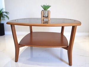 Mid Century Teak Danish G Plan Style Coffee Table Smoke Glass Retro Vintage 1970