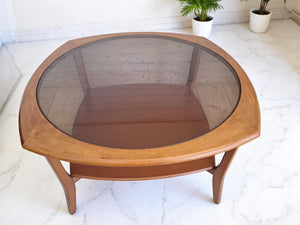 Mid Century Teak Danish G Plan Style Coffee Table Smoke Glass Retro Vintage 1970