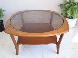 Mid Century Teak Danish G Plan Style Coffee Table Smoke Glass Retro Vintage 1970