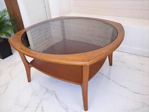 Mid Century Teak Danish G Plan Style Coffee Table Smoke Glass Retro Vintage 1970