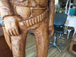 Chainsaw Carved Cowboy Wooden Sculpture Life Size LARGE Heavy By Ray Kowalski 1992 VINTAGE