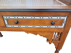 Vintage Wooden Moorish Desk Moroccan Eastern Bone Mother of Pearl Writing Table 1980