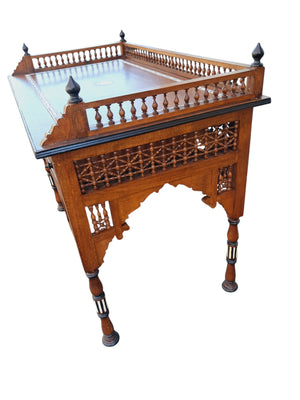Vintage Wooden Moorish Desk Moroccan Eastern Bone Mother of Pearl Writing Table 1980