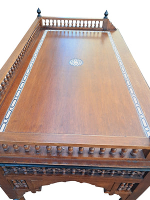 Vintage Wooden Moorish Desk Moroccan Eastern Bone Mother of Pearl Writing Table 1980