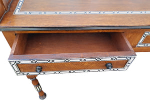Vintage Wooden Moorish Desk Moroccan Eastern Bone Mother of Pearl Writing Table 1980