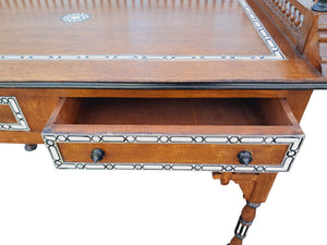 Vintage Wooden Moorish Desk Moroccan Eastern Bone Mother of Pearl Writing Table 1980