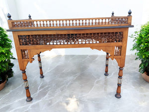 Vintage Wooden Moorish Desk Moroccan Eastern Bone Mother of Pearl Writing Table 1980