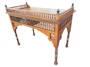 Vintage Wooden Moorish Desk Moroccan Eastern Bone Mother of Pearl Writing Table 1980