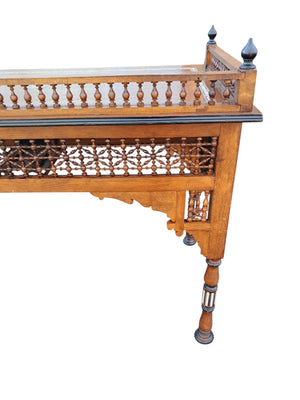 Vintage Wooden Moorish Desk Moroccan Eastern Bone Mother of Pearl Writing Table 1980