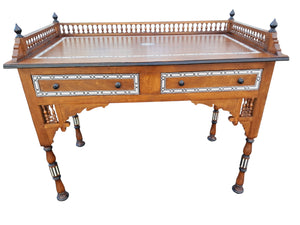 Vintage Wooden Moorish Desk Moroccan Eastern Bone Mother of Pearl Writing Table 1980