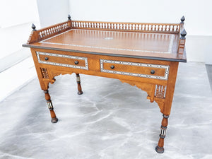 Vintage Wooden Moorish Desk Moroccan Eastern Bone Mother of Pearl Writing Table 1980