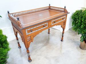 Vintage Wooden Moorish Desk Moroccan Eastern Bone Mother of Pearl Writing Table 1980