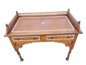 Vintage Wooden Moorish Desk Moroccan Eastern Bone Mother of Pearl Writing Table 1980