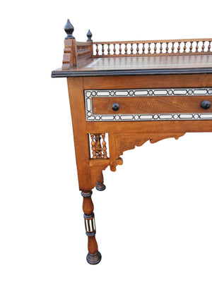 Vintage Wooden Moorish Desk Moroccan Eastern Bone Mother of Pearl Writing Table 1980