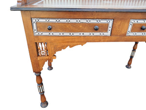 Vintage Wooden Moorish Desk Moroccan Eastern Bone Mother of Pearl Writing Table 1980